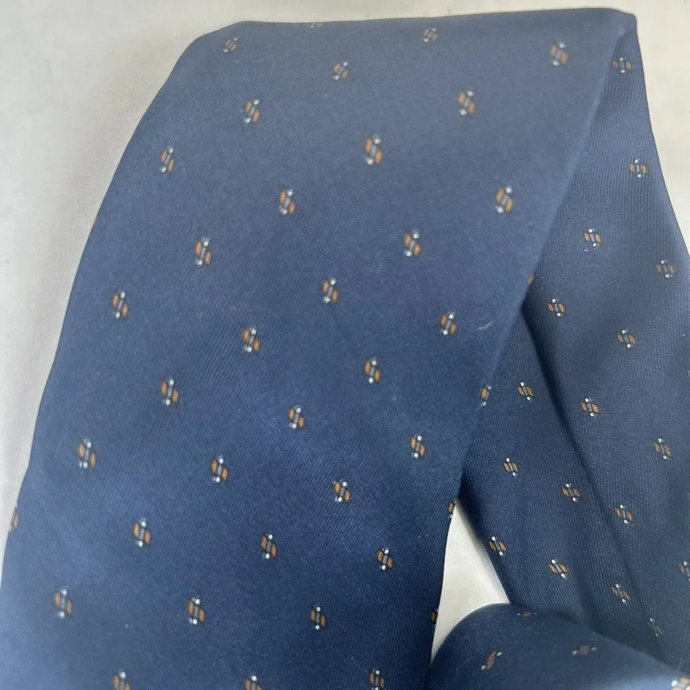 Vintage Charles Jourdan Paris Silk Tie Blue With Sm. Gold Pattern Luxe Designer